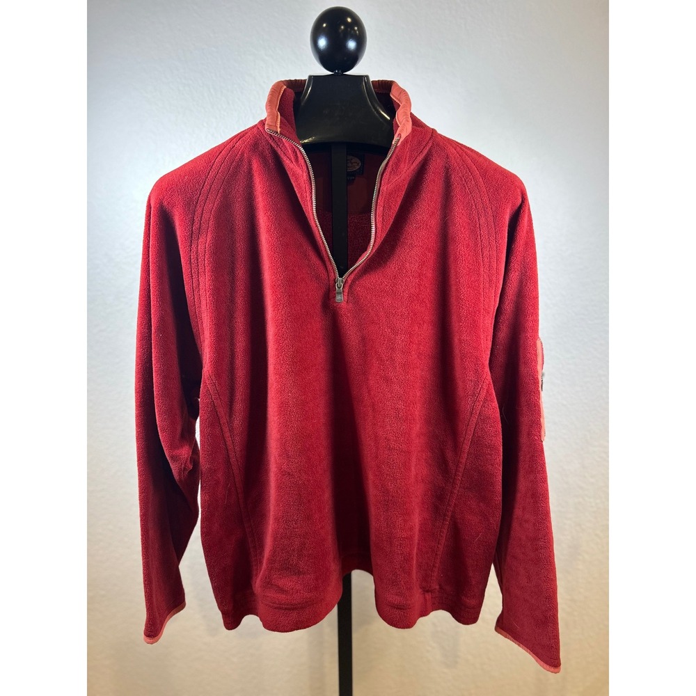 Tommy Bahama Mens Red Quarter Zip Fleece Pullover Sleeve Pocket Large